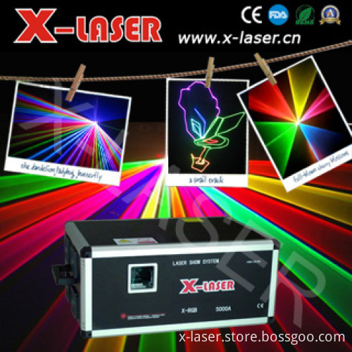 New 40kpps Scanning Speed 6W RGB Full Color (G: 532nm2W R: 650nm2W B: 450nm2W) Animation Laser Light Analog Modulation Auto, Sound Active, DMX512, Master/Slave